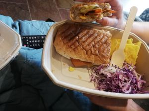 Tofurky, cheese mustard and pickle toastie at Sin Carne Cantina in Matlock