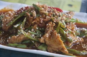 Sesame mock chicken at Buddha Cafe in Samosir