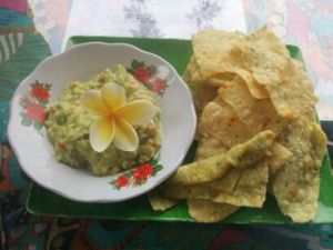 guacamole and chips! at Buddha Cafe in Samosir