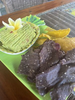 Guacamole and house made chips   at Buddha Cafe in Samosir