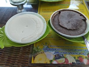 A lot of ice cream! Vanilla and dark chocolate. at Buddha Cafe in Samosir