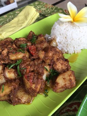 Rendang Potato (it comes with rice) at Buddha Cafe in Samosir