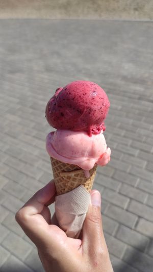 Blackberry & strawberry (cone is sadly not vegan) at Heladería Helathlon in Lanzarote