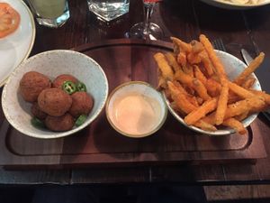 Falafel and sweet potato fries  at Pitcher & Piano  in Nottingham