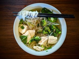 Vegan Pho with Steamed Tofu at Le's Kitchen in Danbury