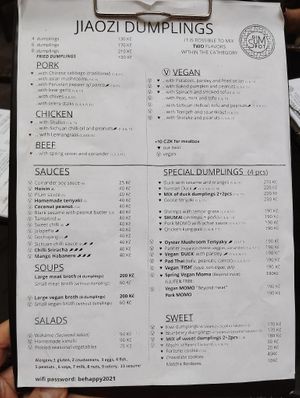 Menu at Dim Sum Spot - Letná in Prague