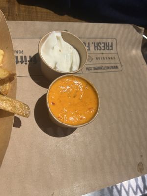 Vegan mayo and chilli-paprika dip (not spicy)  at Frittenwerk - Hbf Düsseldorf in Dusseldorf