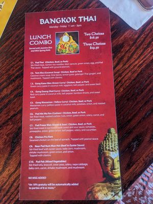 Lunch special menu (C10 Vegan as-is) at Bangkok Thai in Spokane