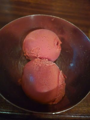 Rasberry sorbet at Dishoom in East London