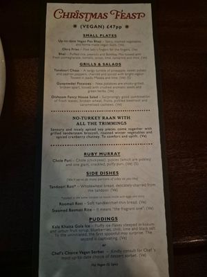 Vegan Christmas menu at Dishoom in East London