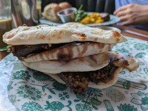Vegan sausage naan roll at Dishoom in East London