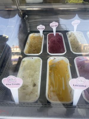 Passion fruit, blueberry, pina colada and lucuma   at Los Traviesos Café Heladería in Cusco