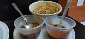 Tortilla chips and salsa at Vegetariano Dalia's Restaurante in Guadalajara
