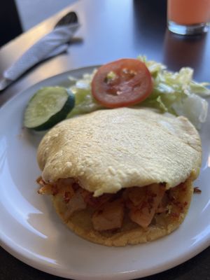 Gordita de papas con chorizo de soya  at Vegetariano Dalia's Restaurante in Guadalajara
