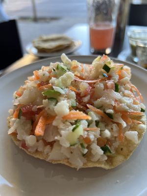 Tostada de ceviche de coliflor  at Vegetariano Dalia's Restaurante in Guadalajara