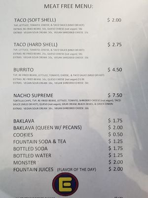 Meat free menu at Encounters in Divernon