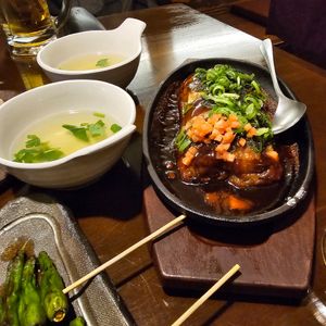 Vegan akashi-yaki at Izakaya.Gonta in Himeji