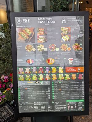 January 2023 menu at F&P Smoothie Cafe in Tokyo