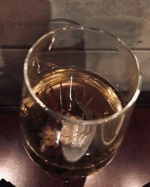 Hot jasmine flower art tea at Mandalay in San Francisco