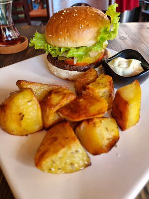 Burger with potatoes #Veganuary at Terradan Pub in Ankara