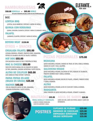 Menu at Elefante Plant Based in Morelia