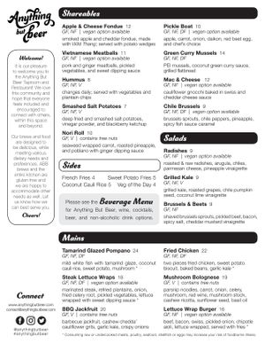 Dinner Menu at Anything But Beer in Syracuse
