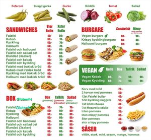 Clemens falafel menu.  at Clemens Falafel in Lund