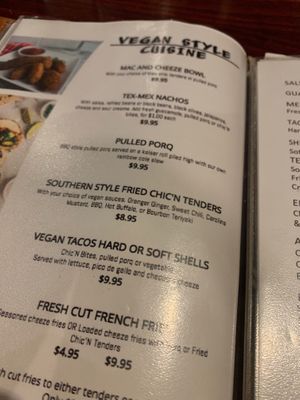 Vegan menu at 2312 Garrett in Drexel Hill