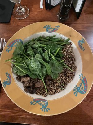 Quinoa bowl with green beans spinach mushrooms I applied the effort￼  at Kafe Kokopelli in Dade City