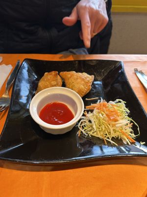 Samosas with ketchup   at Ponte Rosso in Nara