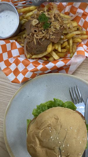 Fries and burger  at Kiez - Vegan Butcher Cafe & Bistro in Hanoi