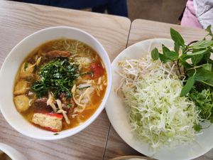 Southern veg crab meat noodles bánh canh ghẹ at Kiez - Vegan Butcher Cafe & Bistro in Hanoi