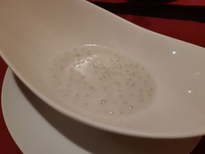 Menu of the day / lunch / dessert / Coconut milk tapioca pearl pudding at Phuket Thai in Madrid