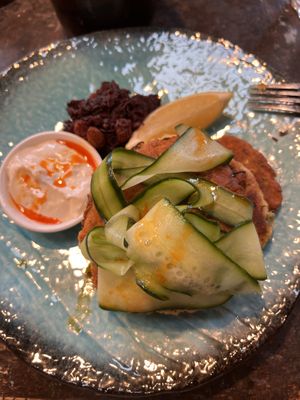 Zucchini pancakes  at Monk Bodhi Dharma in Balaclava