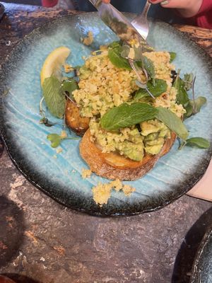 Avo toast with cashew feta  at Monk Bodhi Dharma in Balaclava
