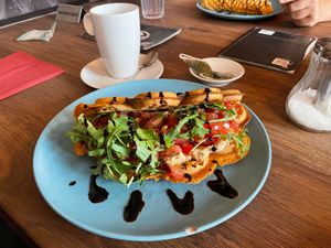 Savoury waffle bruschetta style at 401 - Waffeln & Co in Jena