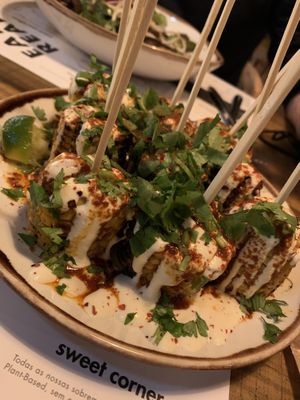 Grilled corn cob with plant based Creme fraiche  at Honest Greens in Lisbon
