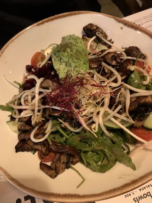 Avocado super green a salad with grilled portobello  at Honest Greens in Lisbon