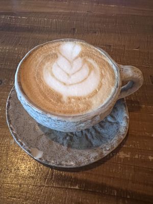 Latte with soy milk. They have soy, oat, and almond.   at Honest Greens in Lisbon
