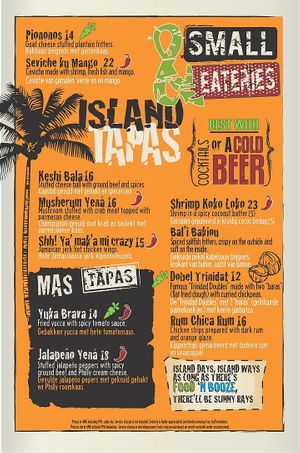 Tapas menu at Tabooshh in Willemstad