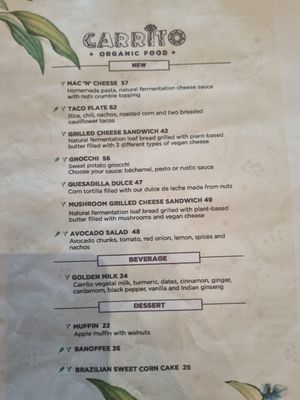 Menu at Carrito Organic in Sao Paulo