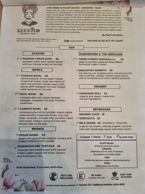 Menu at Carrito Organic in Sao Paulo