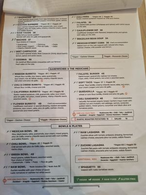 Menu at Carrito Organic in Sao Paulo