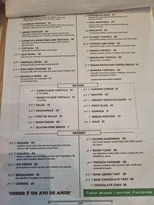 Menu at Carrito Organic in Sao Paulo