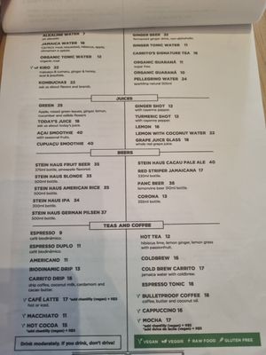 Menu at Carrito Organic in Sao Paulo