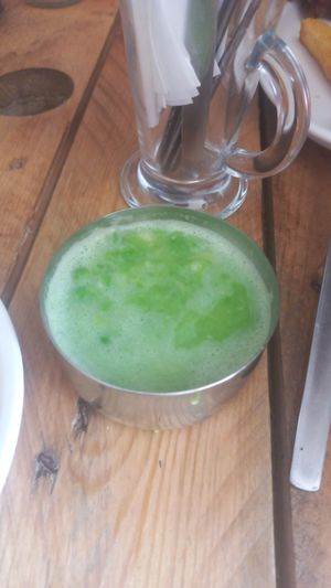 Mushy peas- very watery and not that tasty. at A Taste of Vitality in Hastings