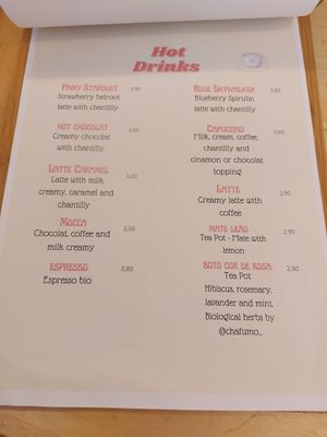 Hot drinks menu at Zen Wonderland in Sintra