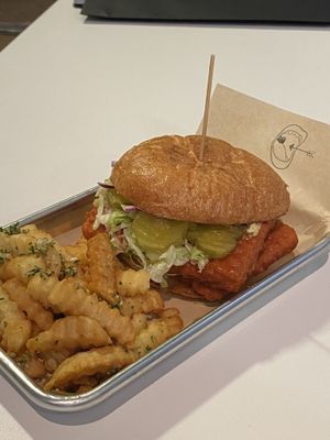 Buffalo tofu sandwich - best tofu I’ve ever had at Nom Eats with Seats in Reno