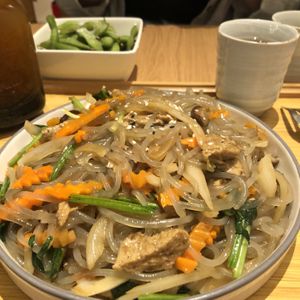 Japchae with vegan "meat"/ 잡채 (11€), korean dish made with sweet potato noodle 🍠 or soy noodles  at Cantine De Lotus in Paris