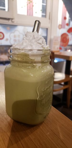 Matcha "frappé" with vegan whipped cream at Cantine De Lotus in Paris
